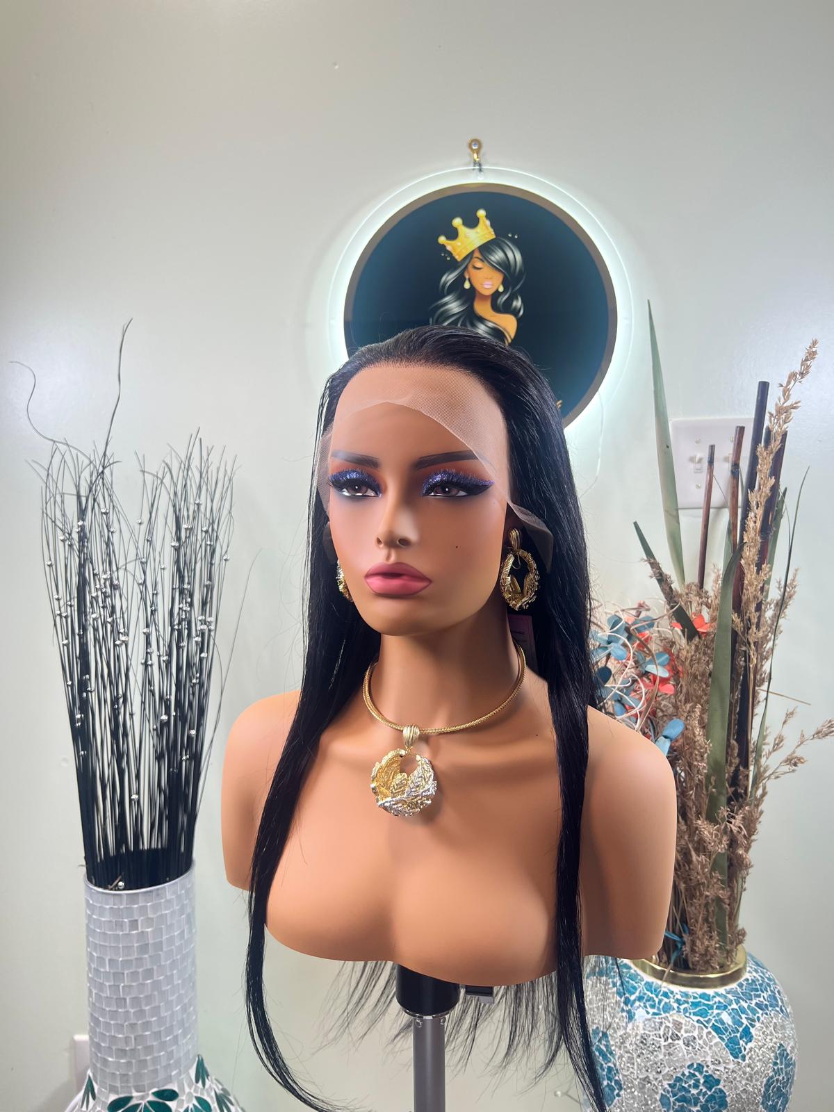 Straight human hair wig